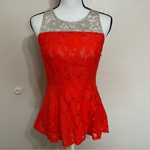 Moulinette Soeurs Anthropologie Glitzen Orange Lace Metallic Blouse Size 4